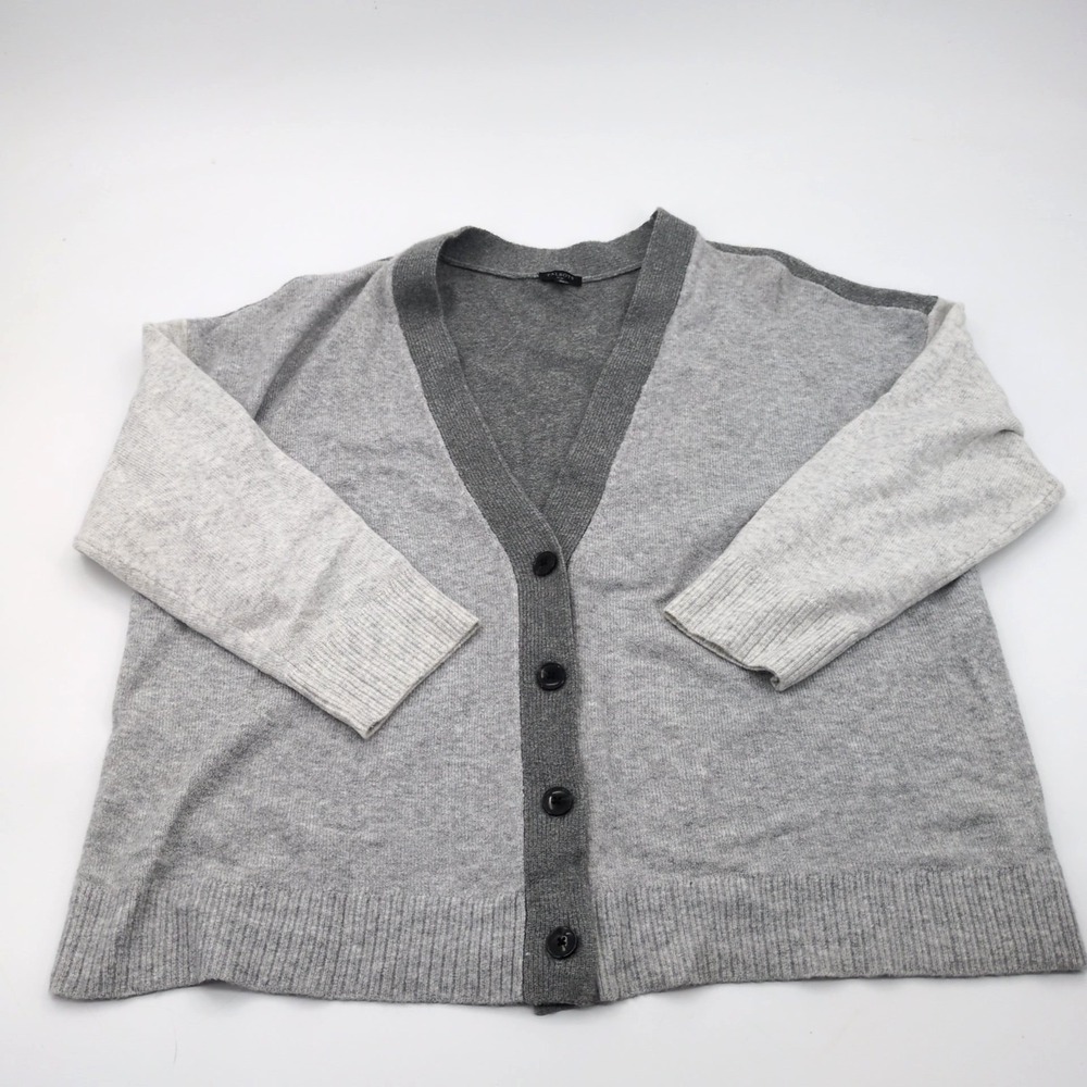 Talbots Colorblock Cardigan Sweater Gray Two Tone Button Front Size XXL Cozy